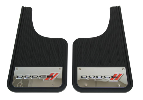 Plasticolor 2-Pc Universal Stainless "Dodge" Mud Flap Set - Click Image to Close